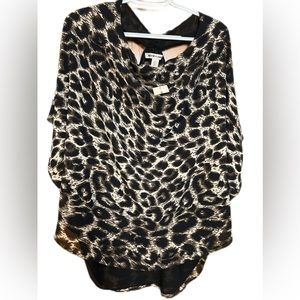 Andrew Charles Womens Blouse Size XS Leopard Print Flowy Dolman Sleeves